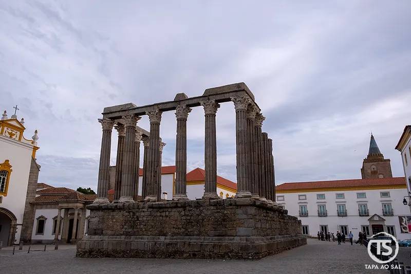 View from Évora Cathedral rooftop with towers and surrounding walls