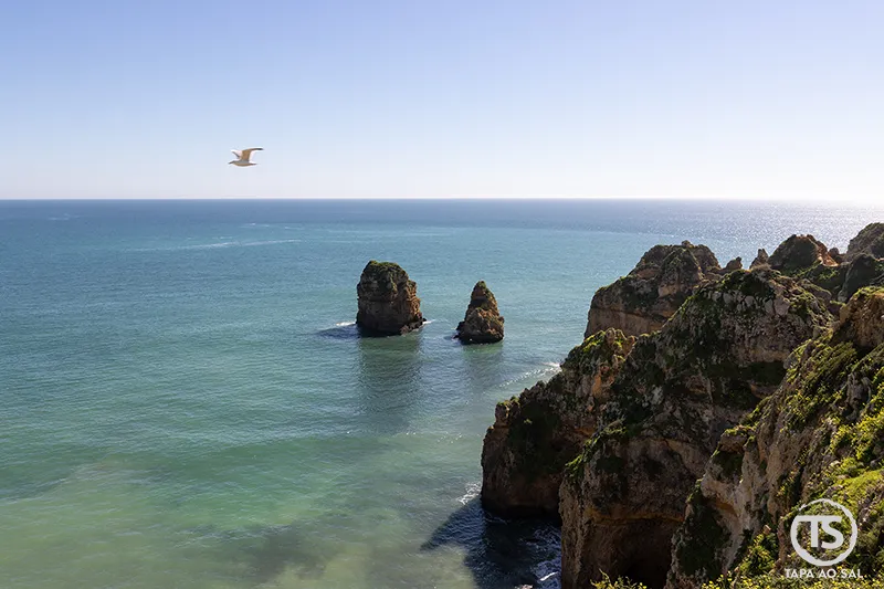 Falésias da Ponta da Piedade em Lagos com rochedos no Atlântico